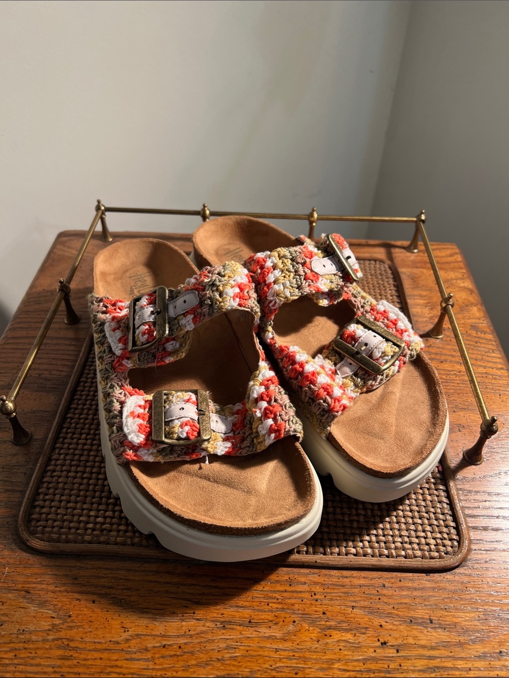 Kids Crochet Double-Buckle Slide Sandals in Multicolor Crochet